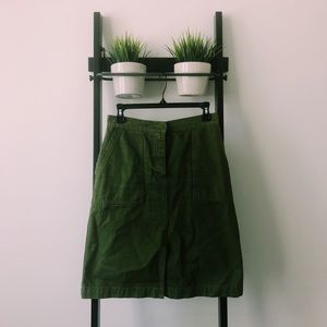 J Crew military green denim midi skirt size 2